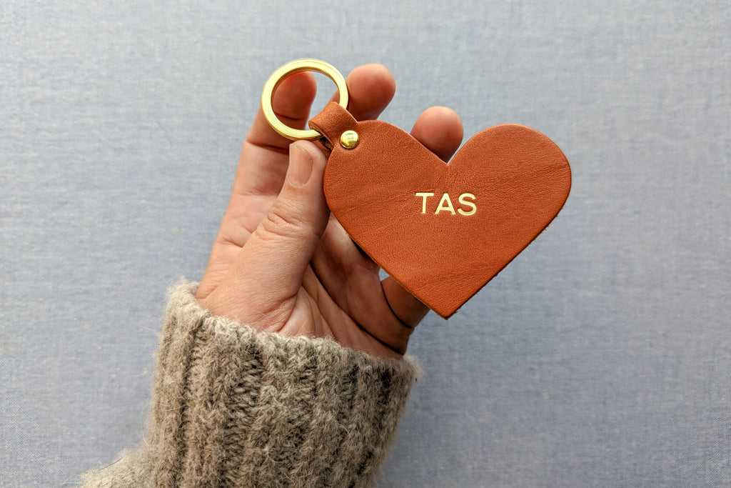 Hand Painted Leather Heart Keychain