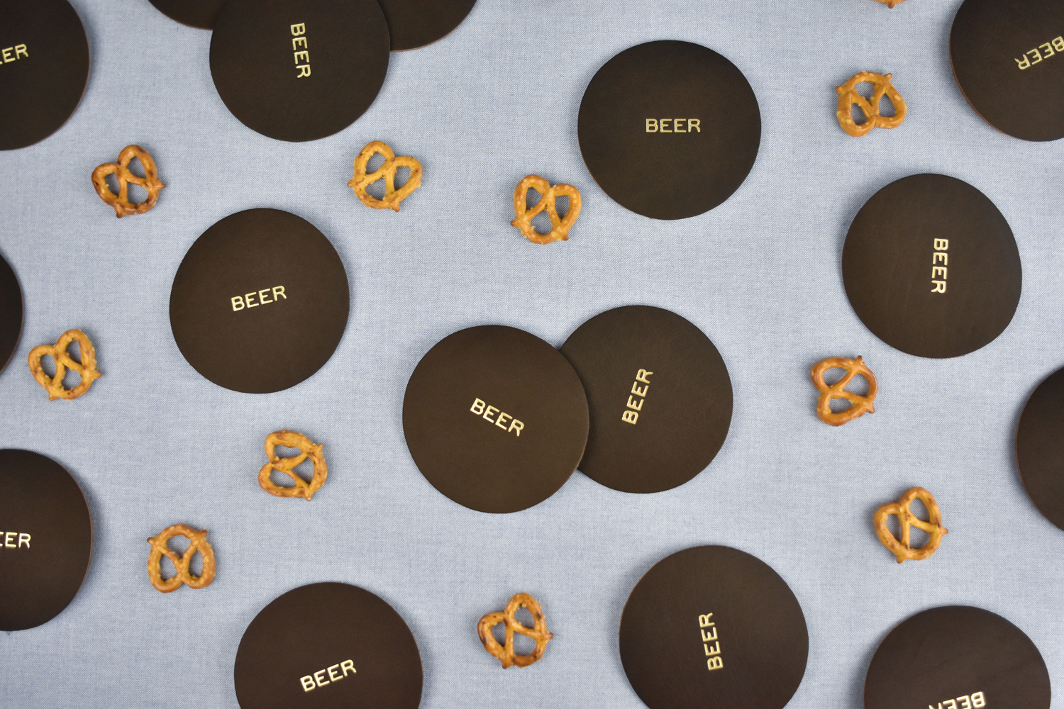 Set of 4 Gold Foil Stamped Leather Beer Coasters Handmade in Canada by Fitzy