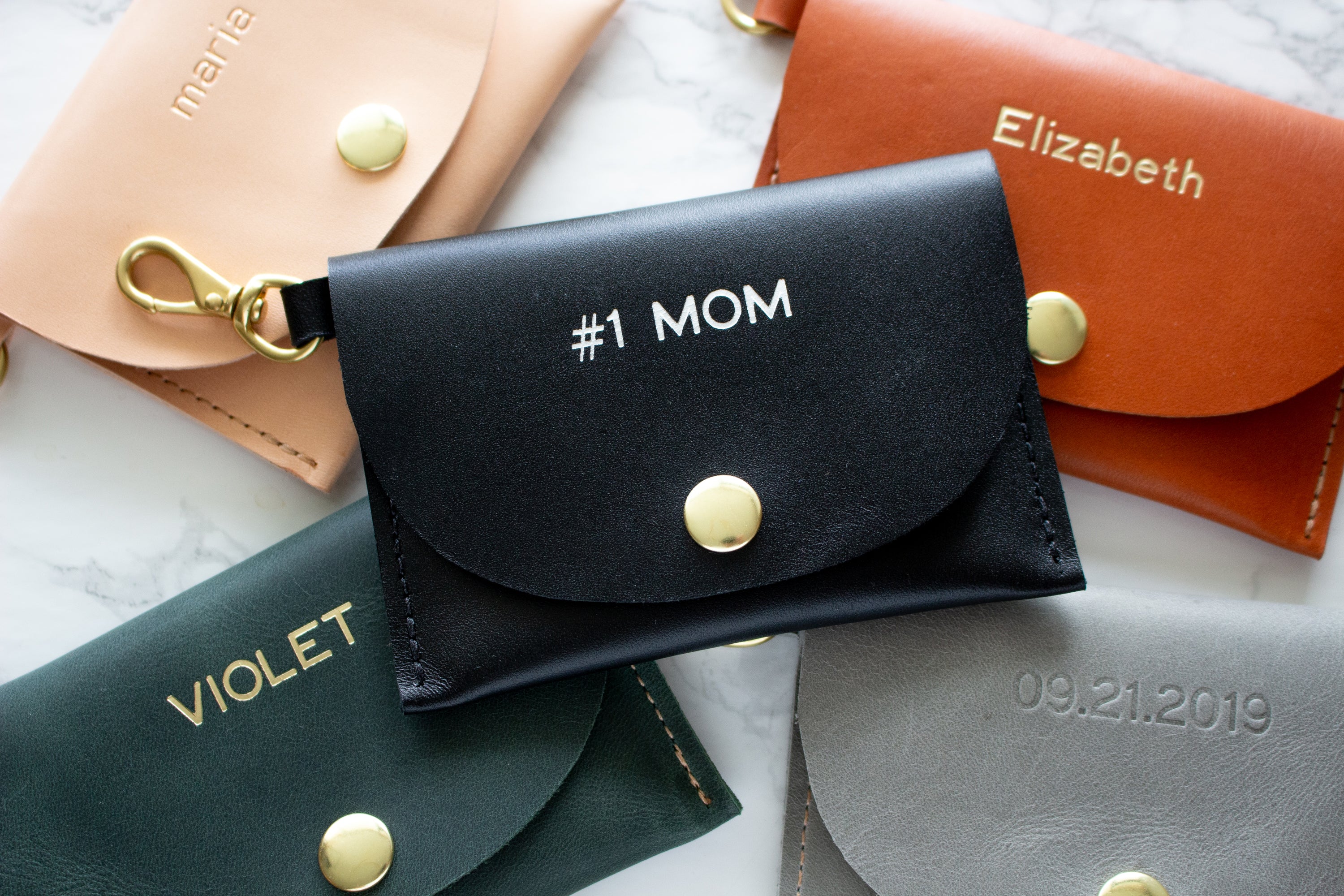 Monogrammed Black Full Grain Leather Keychain Credit Card Wallet with Solid Brass Hardware - Handmade in Toronto, ON Canada by Fitzy