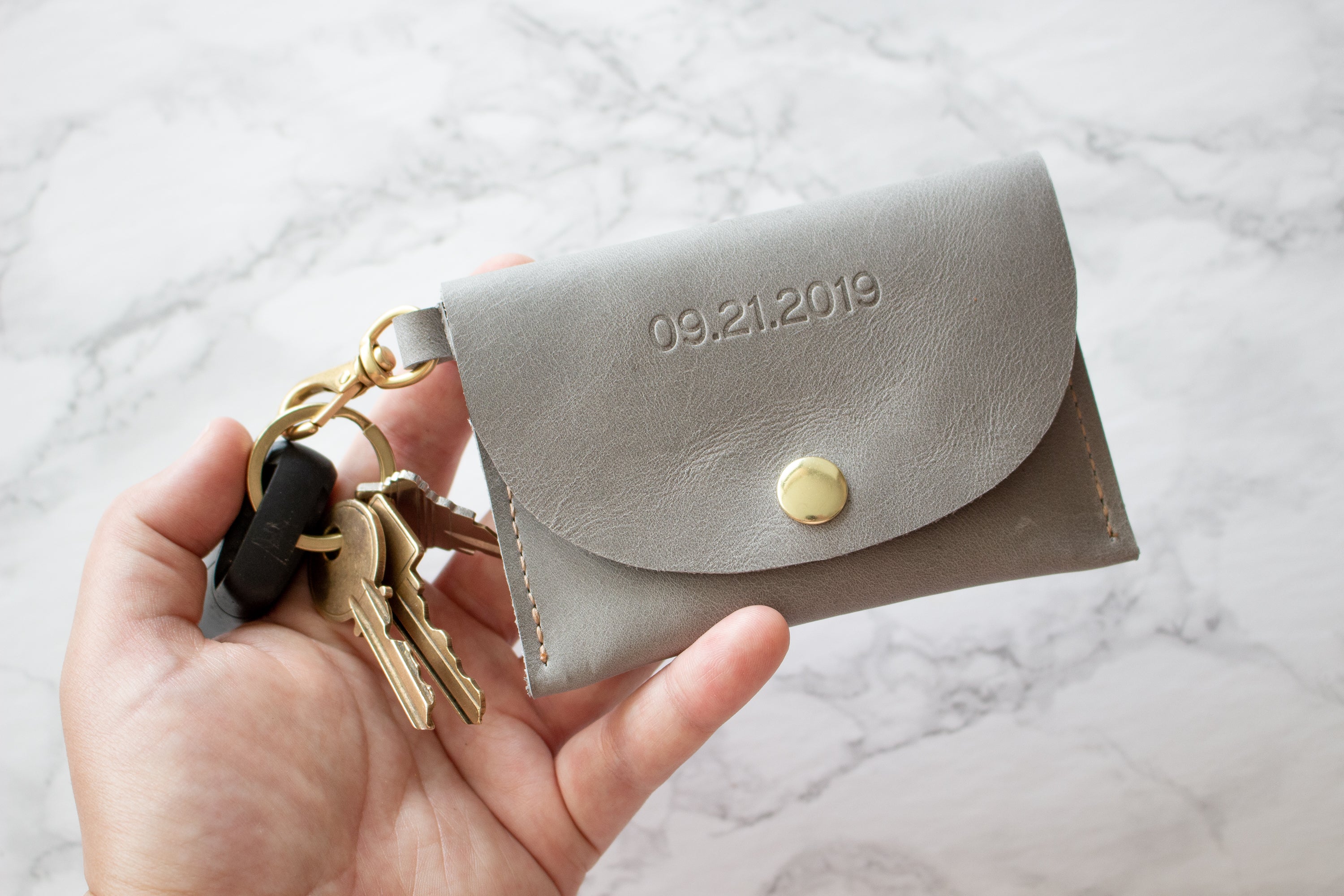 Full Grain Thunder Leather Monogram Keychain Credit Card Wallet with Solid Brass Hardware Handmade in Toronto, Ontario, Canada by Fitzy