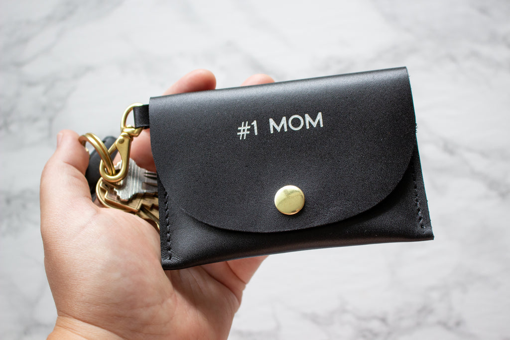 Monogrammed Black Full Grain Leather Keychain Credit Card Wallet with Solid Brass Hardware - Handmade in Toronto, ON Canada by Fitzy