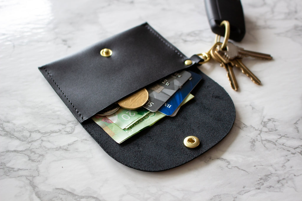 Monogrammed Black Full Grain Leather Keychain Credit Card Wallet with Solid Brass Hardware - Handmade in Toronto, ON Canada by Fitzy