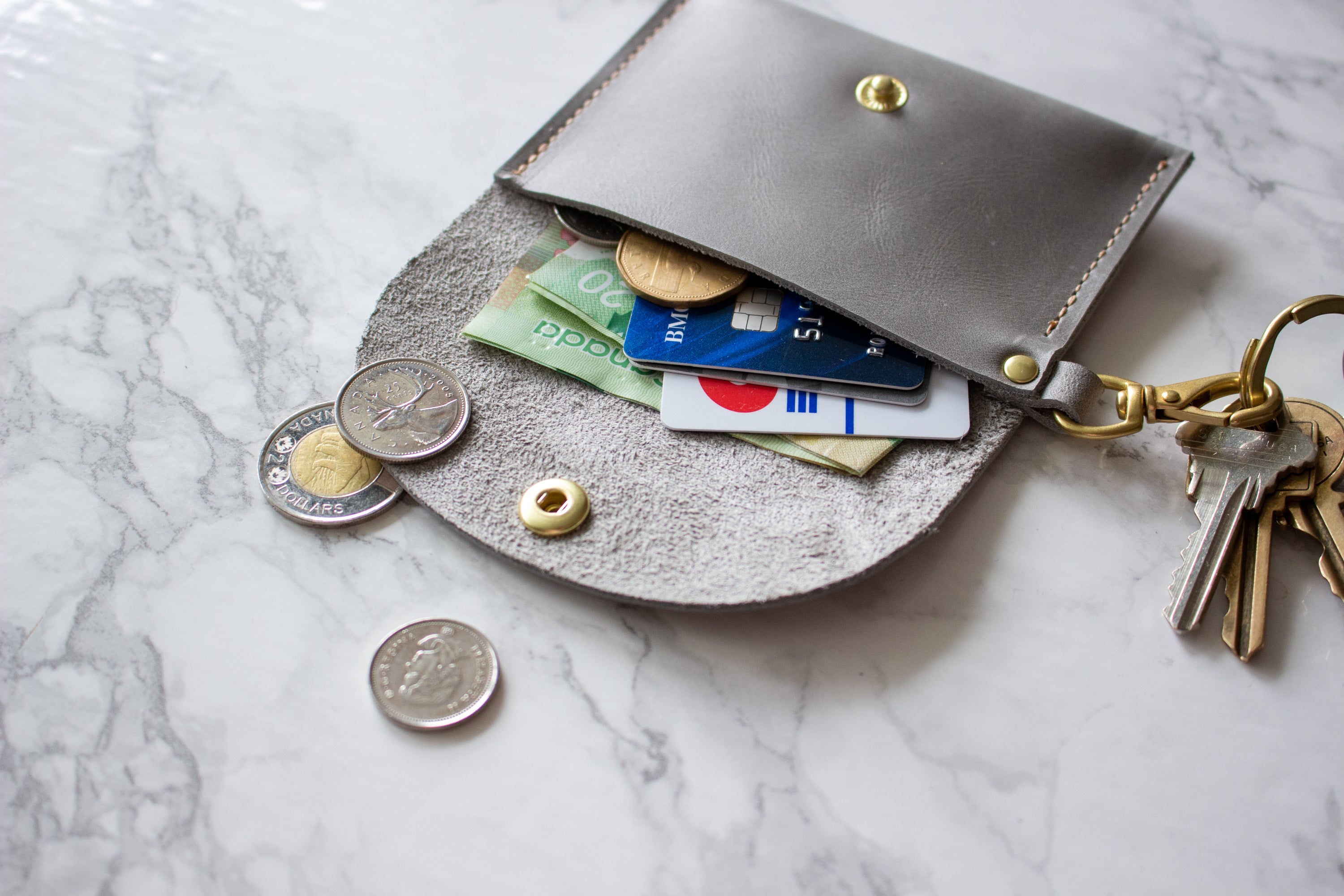 Full Grain Leather Monogram Keychain Credit Card Wallet with Solid Brass Hardware Handmade in Toronto, Ontario, Canada by Fitzy