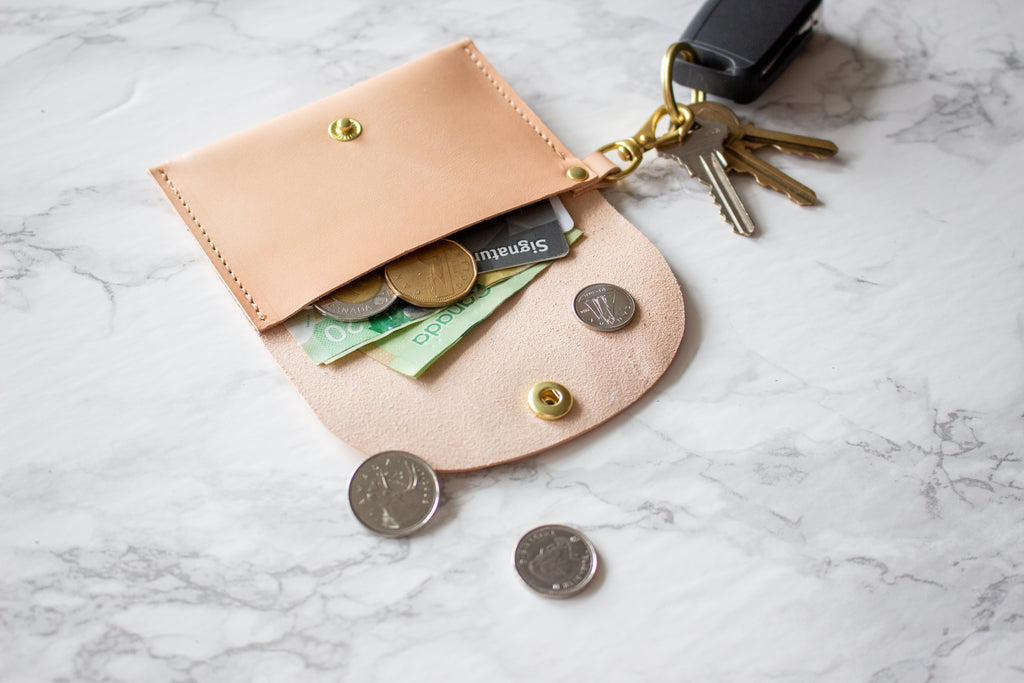 Monogrammed Nude Vegetable Tanned Leather Keychain Card Wallet - Handmade in Toronto, ON Canada by Fitzy