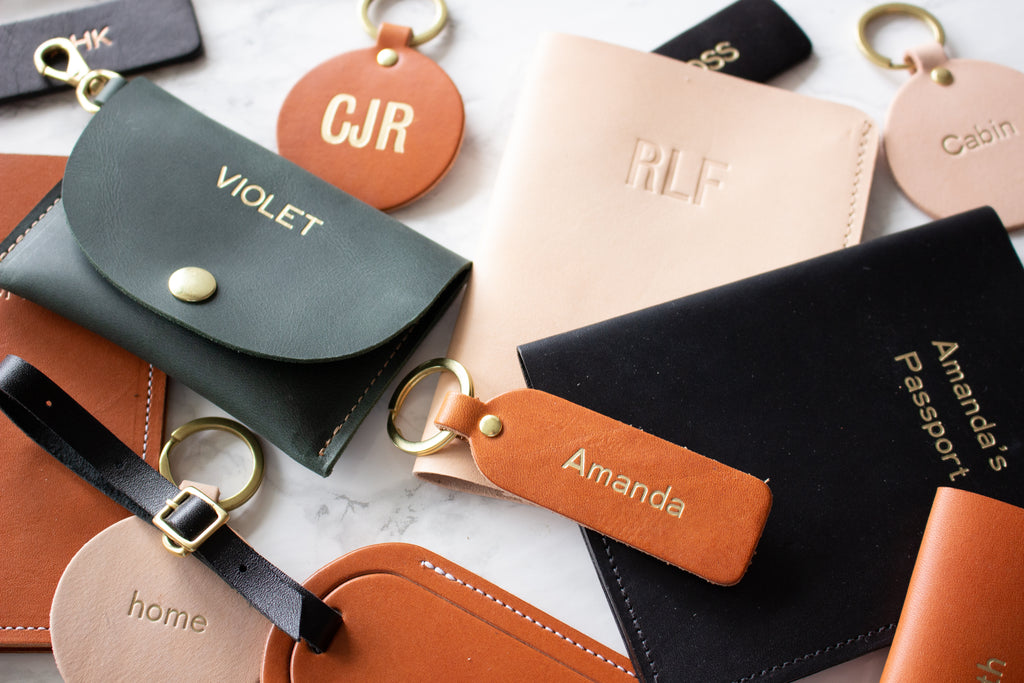 Assorted Monogrammed Leather Fitzy Products, Handmade in Toronto, ON, Canada