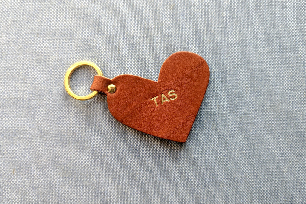 Hand Painted Leather Heart Keychain