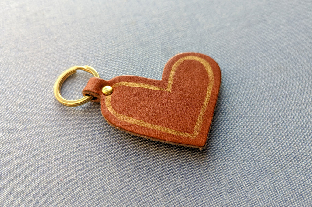 Hand Painted Leather Heart Keychain