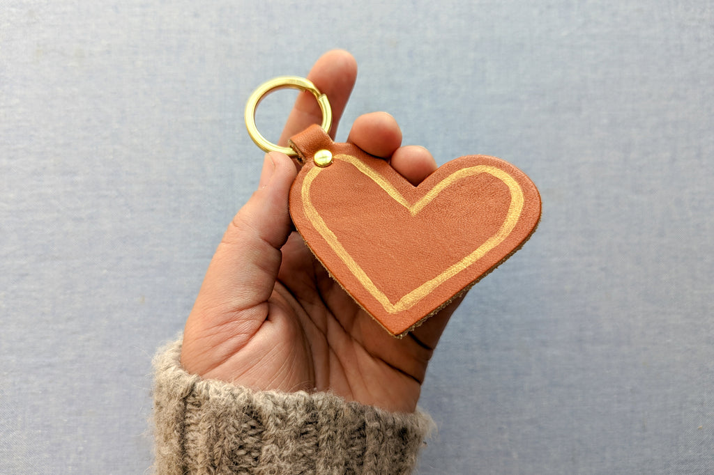 Hand Painted Leather Heart Keychain