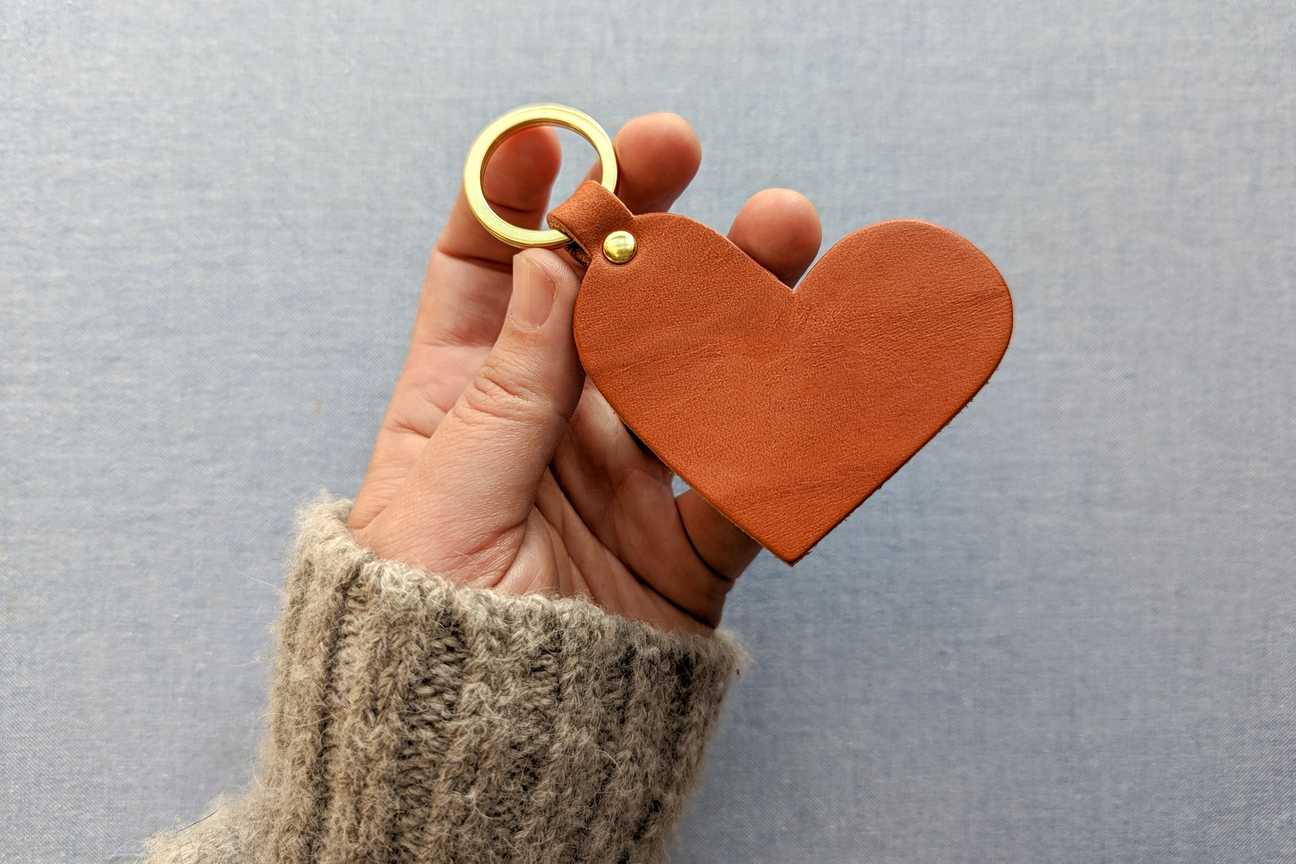 Hand Painted Leather Heart Keychain