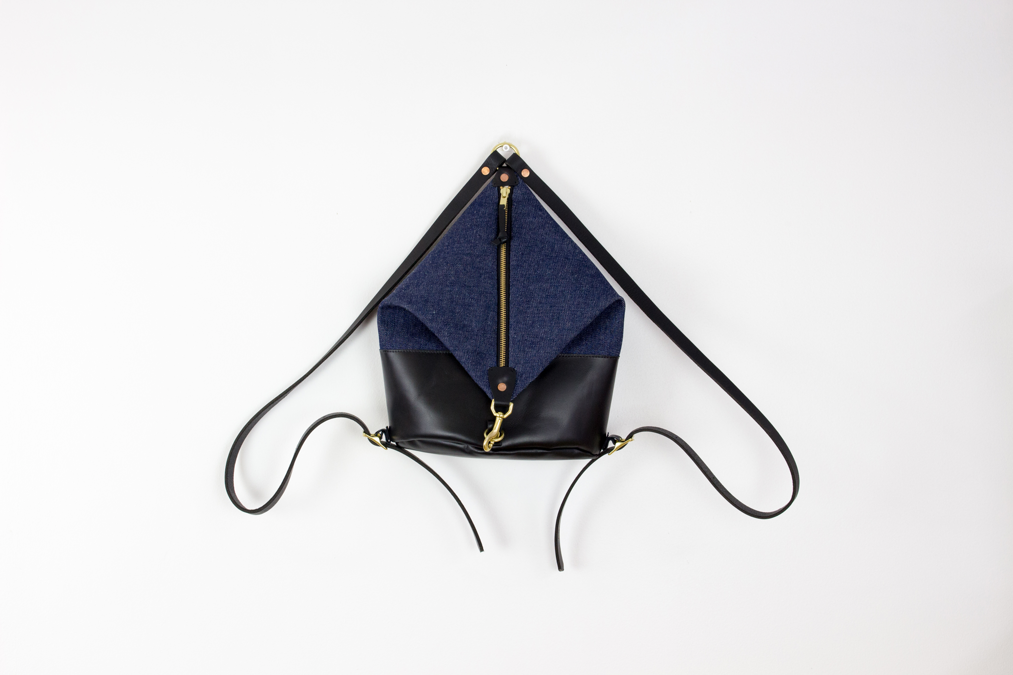 Black Leather & Dark Denim Mini Backpack