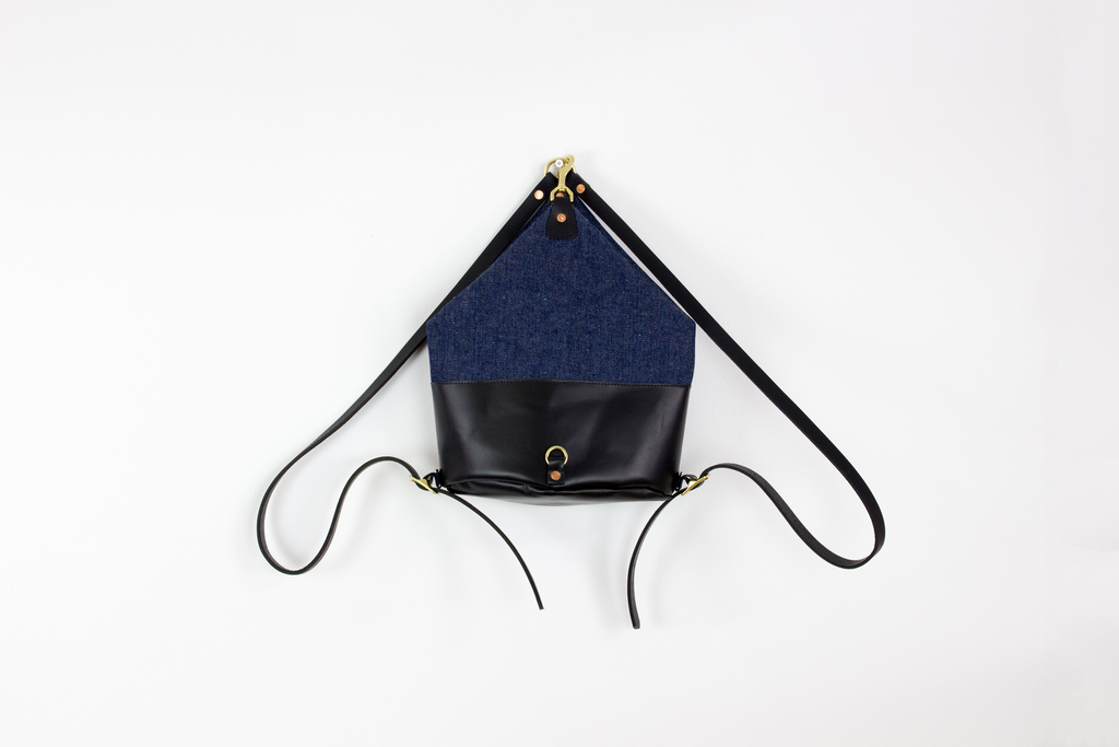 Black Leather & Dark Denim Mini Backpack