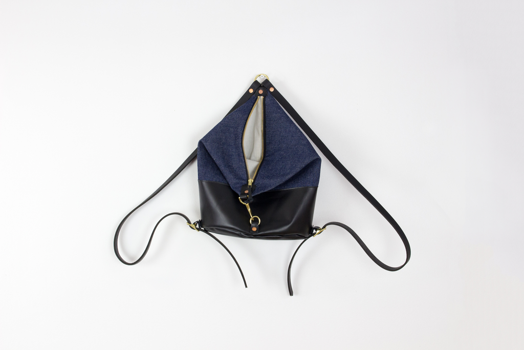 Black Leather & Dark Denim Mini Backpack