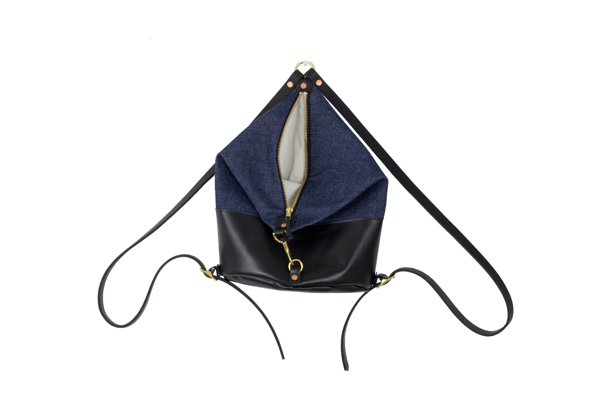 Forest Leather & Dark Denim Mini Backpack – Fitzy