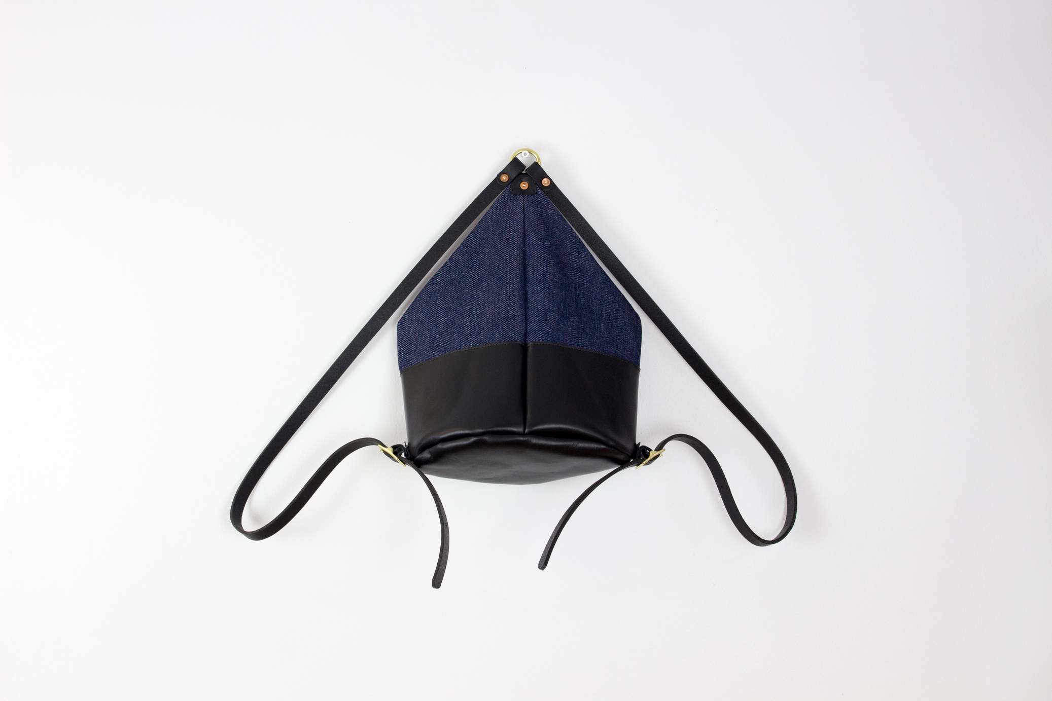 Black Leather & Dark Denim Mini Backpack