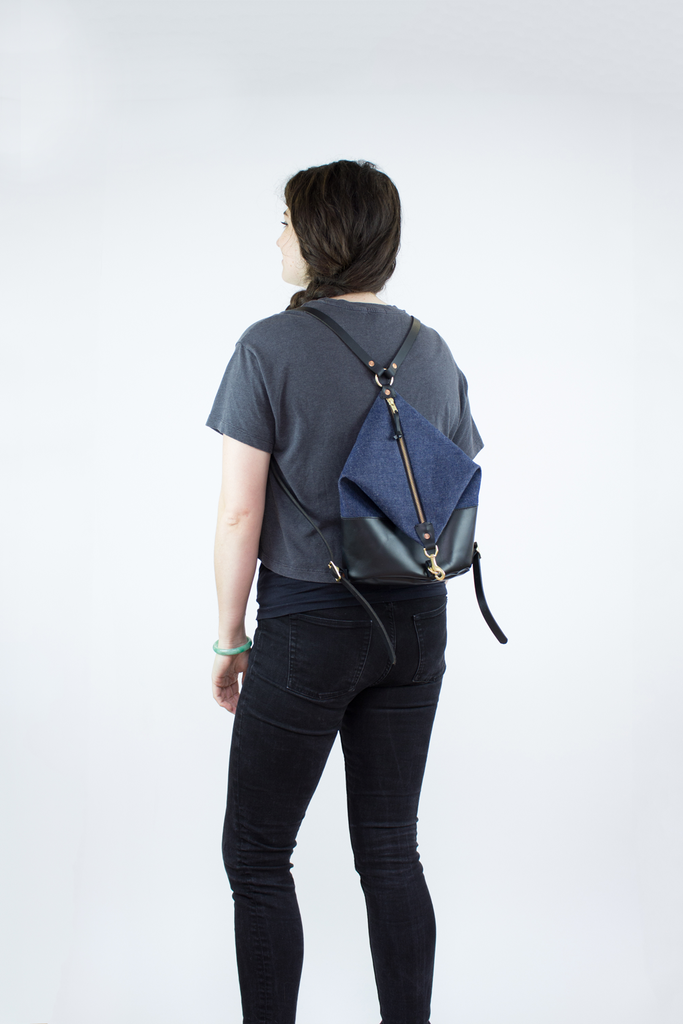 Forest Leather & Dark Denim Mini Backpack
