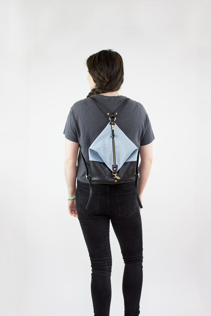 Forest Leather & Light Denim Mini Backpack