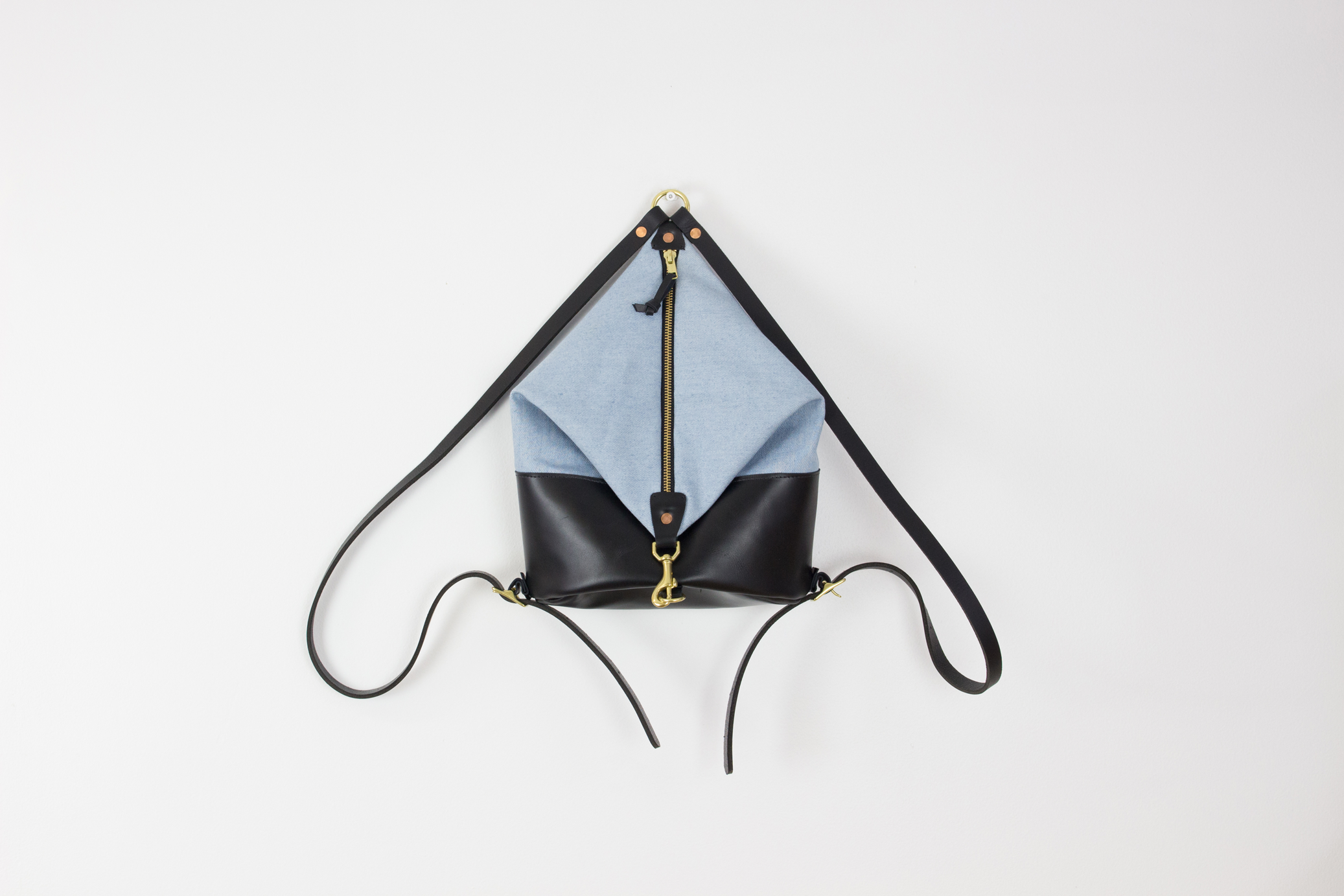 Black Leather & Light Denim Mini Backpack