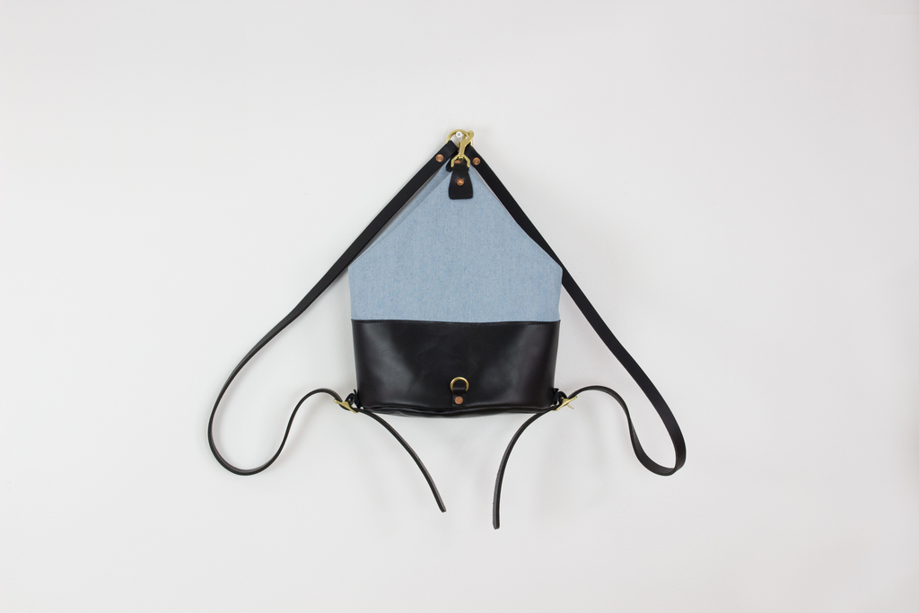 Black Leather & Light Denim Mini Backpack