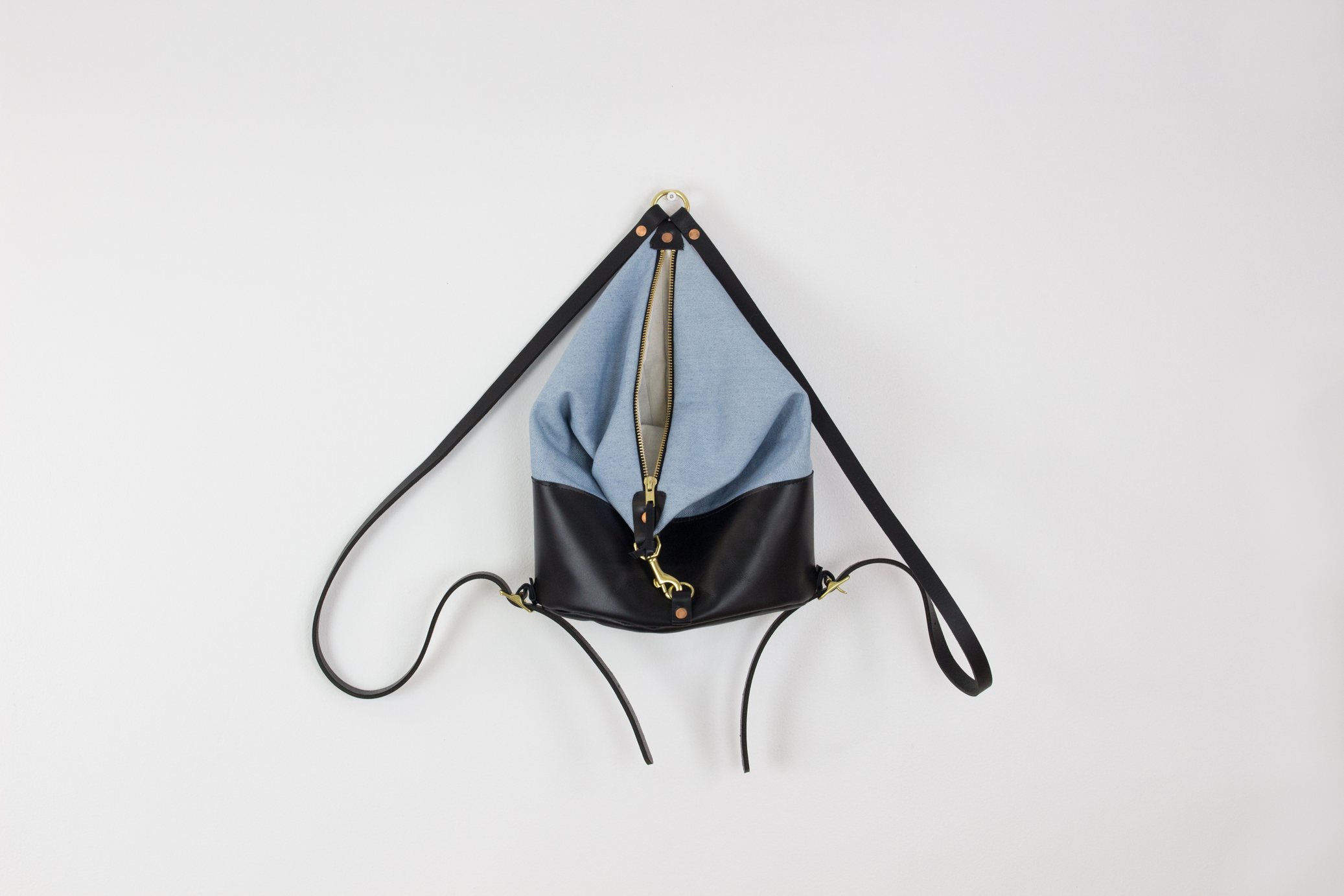 Black Leather & Light Denim Mini Backpack