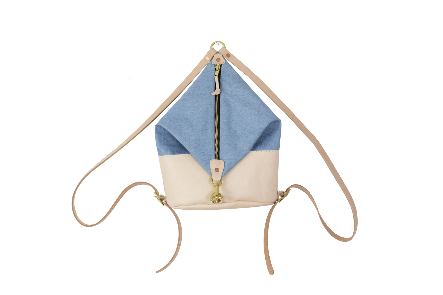 Nude Leather & Light Denim Mini Backpack