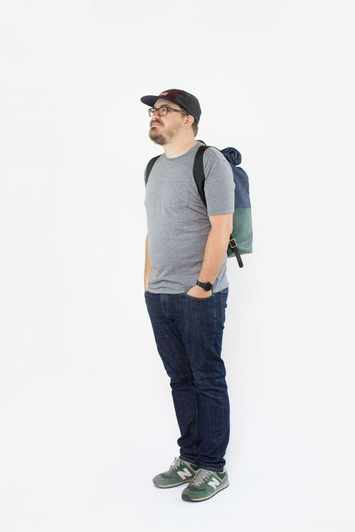 Grey Leather & Light Denim Backpack