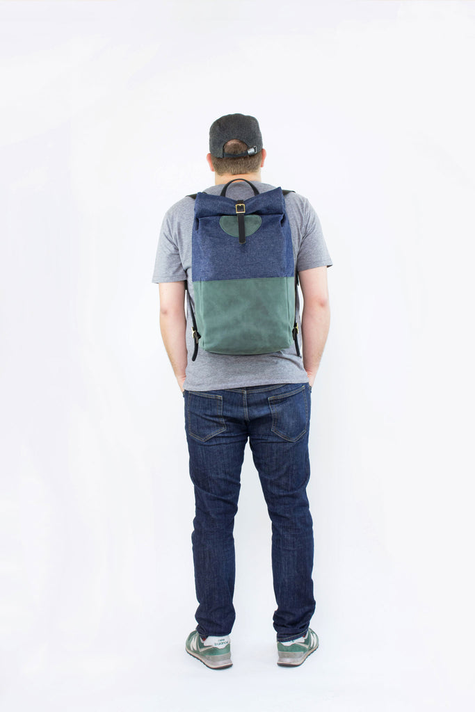 Forest Leather & Dark Denim Backpack