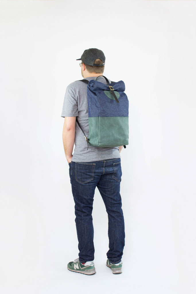 Forest Leather & Dark Denim Backpack