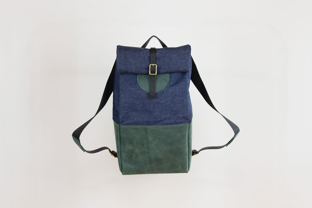 Forest Leather & Dark Denim Backpack