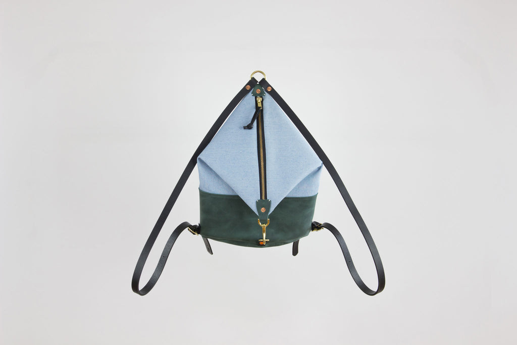 Forest Leather & Light Denim Mini Backpack