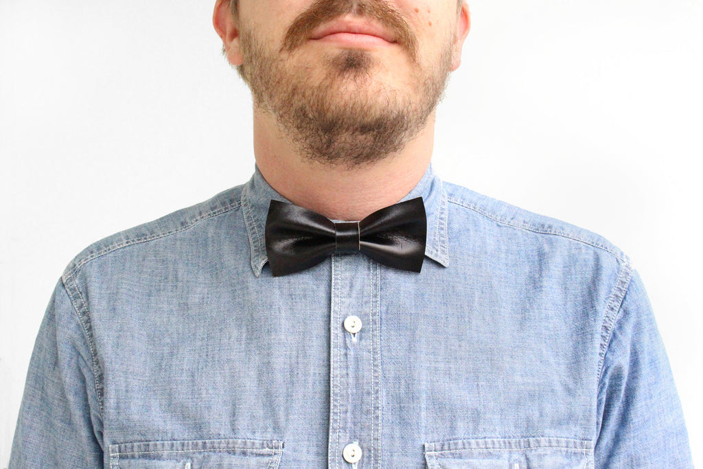 Black Leather Bow Tie