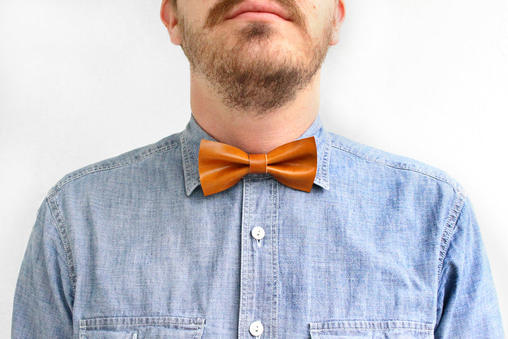 Caramel Leather Bow Tie